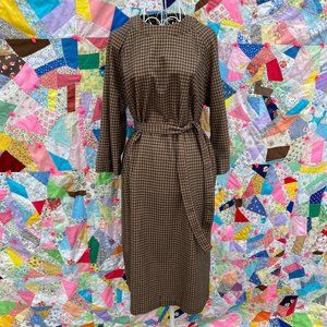 Vintage 60s 70s dress 1970s 1960s houndstooth |S-M| brown grey
